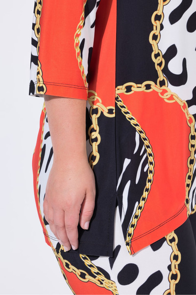 Şans Women's Plus Size Colorful, Chain Patterned, A-Line Three-Quarter Sleeve Tunic 65N39112