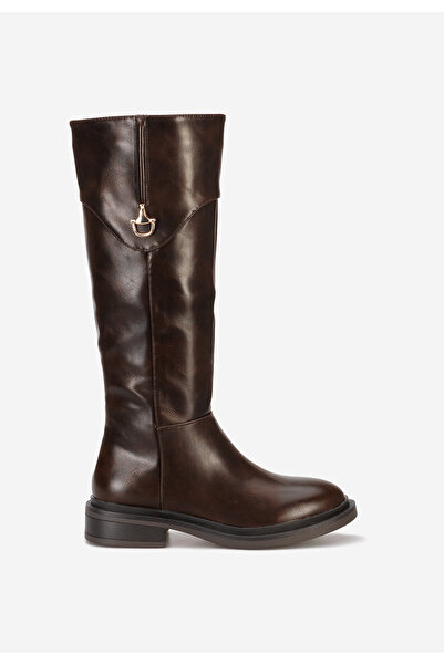 B T Shoes Hnedé kozačky na nízkém podpatku Ameila