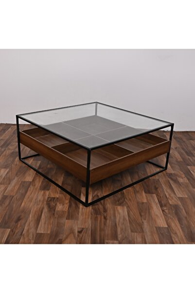 DEC13 Single table, glass + wood with metal