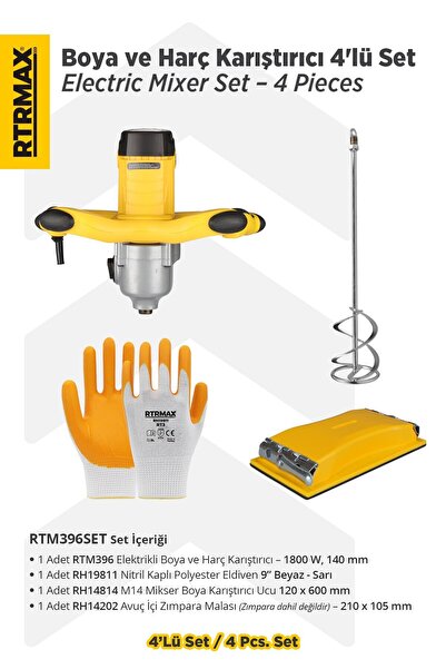 Rtrmax RTM396SET Elektrikli Boya ve Harç Karıştırıcı 4'lü Set -Eldiven-Boya K...