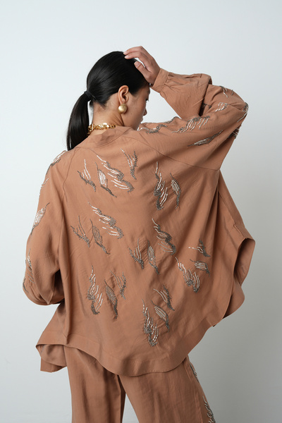 Orfeo Negro Women's Oversized Kimono with Stone Embroidery on the Back and Sleeves