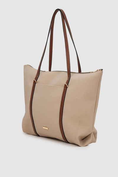 Wuclo Velie Parachute Fabric Striped Shopper Bag Mink-Tan