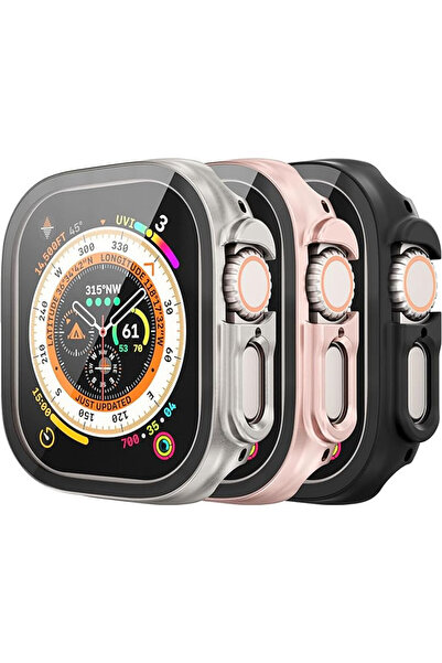 Mugust 3-pack cases, compatible with Apple Watch Ultra 49 mm, black/pink/silver