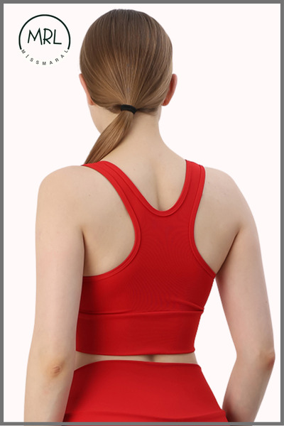missmaral Women's Red Sports Bra with Pads Lycra Supportive Water Sports Running Fitness Dance Sports Bra