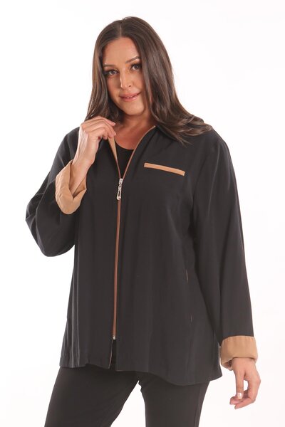 Metpoint Trend42Plus Plus Size Zippered Plus Size Black Trench Coat