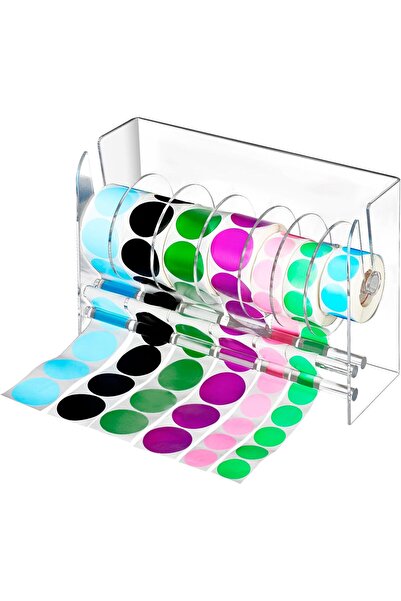 Slasa موزع ملصقات أكريليك شفاف – منظم متعدد اللفات بـ 7 أقراص (27×9×18 سم)