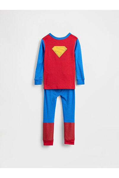 GAP Bebek Mavi Organik Brushed Pamuk Superman Pijama Takımı