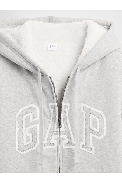 GAP KadınRelaxed Logo Sherpa-Astarlı Fermuarlı Sweatshirt