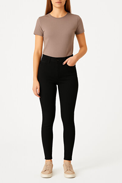 DELDNM Blugi Lily pentru femei, negri, skinny, cu talie înaltă, casual, din l...