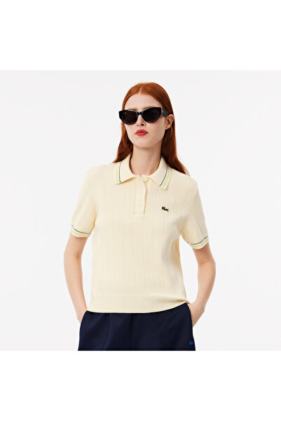 Lacoste Kadın Relaxed Fit Kısa Kollu Polo Yaka Krem Triko