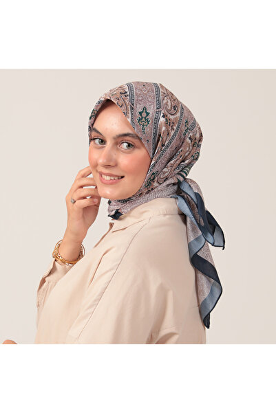 ipekistanbul وشاح من القطن والحرير - نمط إترو - أزرق داكن كريمي