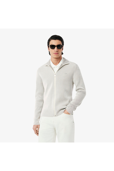 Lacoste Erkek Classic Fit Fermuarlı Yaka Gri Triko