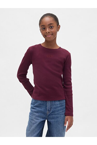 GAP Kız Çocuk Bordo Örgülü Logo T-Shirt