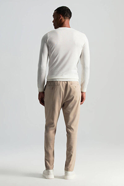 Hemington Merino Yün Şerit Desenli Ekru Bisiklet Yaka Triko