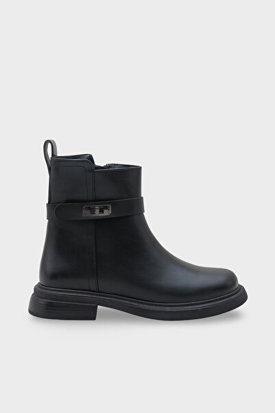 LOJO Kadın Tokalı Yandan Fermuarlı Günlük Bot Moley Siyah