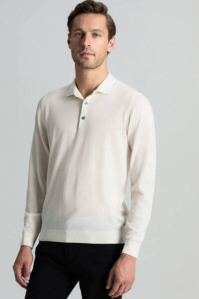 Hemington Merino Yünü Polo Yaka Ekru Triko