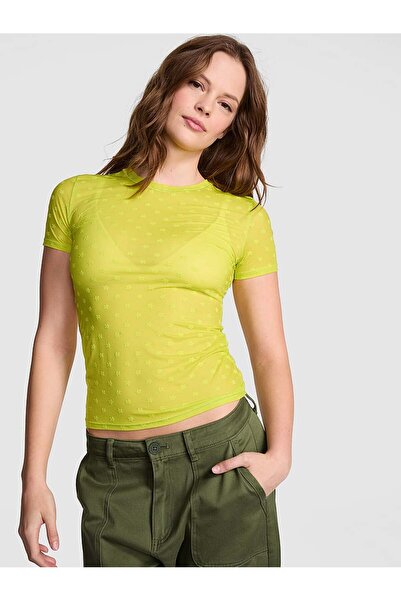 PINK Base Daisy Transparan Kısa Kollu Tişört