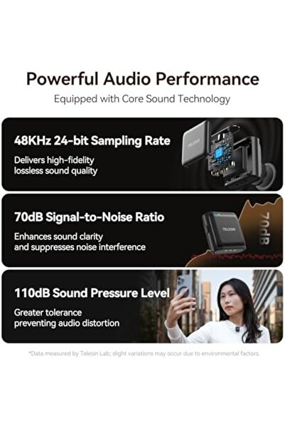 TELESIN Wireless Lavalier Microphone for iPhone Series/Android/PC with Charging Box (P5-MCP-01)