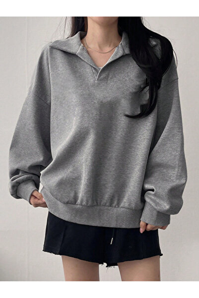 Deocept Φούτερ Unisex με λαιμόκοψη σε σχήμα V με γιακά πόλο Basic oversized