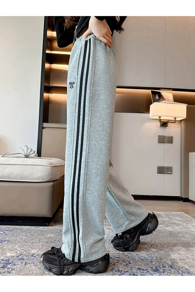 pandy Γυναικείο φαρδύ παντελόνι με διπλή ρίγα με στάμπα