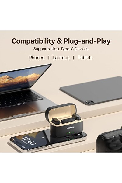 TELESIN Wireless Lavalier Microphone for iPhone Series/Android/PC with Charging Box (P5-MCP-01)
