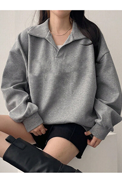 Deocept Φούτερ Unisex με λαιμόκοψη σε σχήμα V με γιακά πόλο Basic oversized