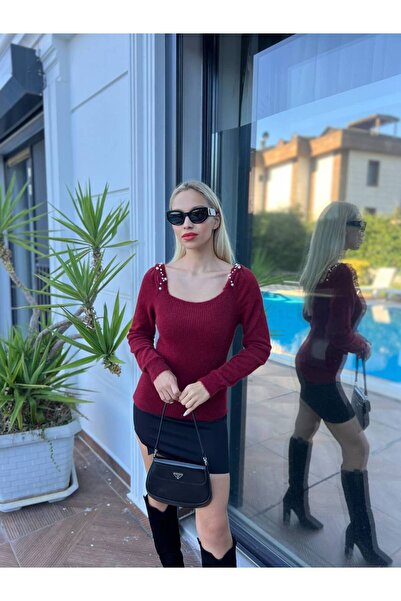 For Angels Square Neck Sweater with Pearl Shoulders