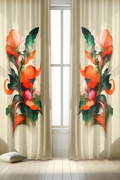 depdekor Dijital Baskılı Desenli Dekoratif Fon Perde ''Çiçek'' (TEK KANAT - IP AYARLI EKSTRAFOR)