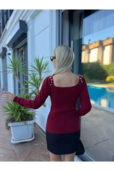 For Angels Square Neck Sweater with Pearl Shoulders