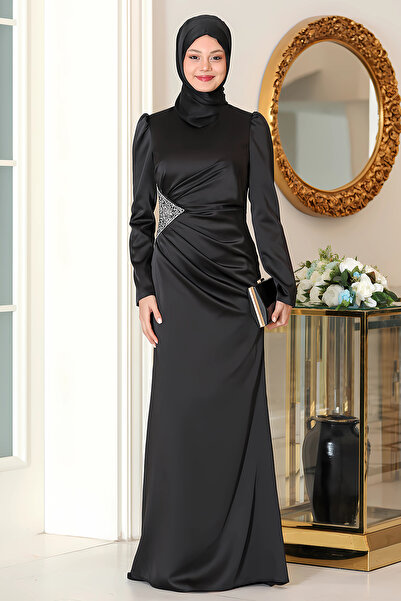 Raika Moda فستان سهرة أنيق من الساتان بطبعة حجر الخصر من إفسون