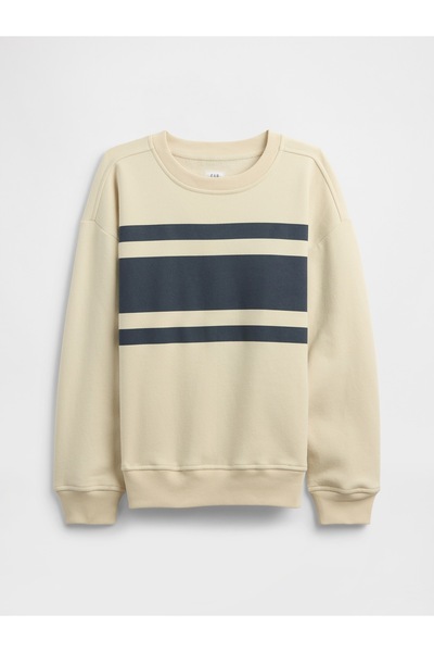 GAP Erkek Çocuk Krem Vintage Soft Çizgili Sweatshirt