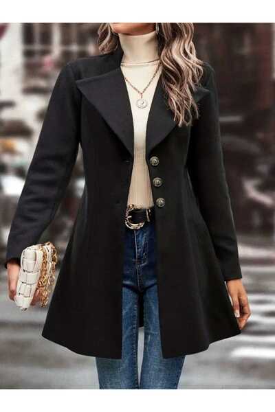 JANES New Season Women's Stylish Cashmere Coat with Button Detail and Collar