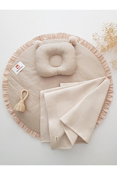 ilkimbebe Puanlı Yuvarlak Battaniyeli Bebek Alt Açma Seti, Minderi ,Matı, Kaf...