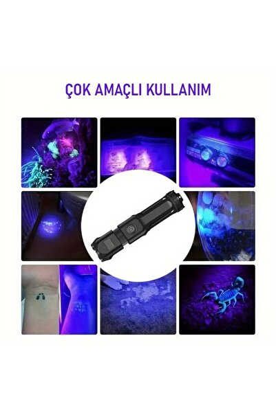 valkyrie 395nm UV Mor Işık Şarjlı El Feneri – 1200mAh Batarya, Type-C Şarj, Hafif ve Güçlü Tasarım