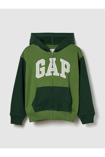GAP Erkek Çocuk Yeşil Relaxed Logo Fermuarlı Sweatshirt