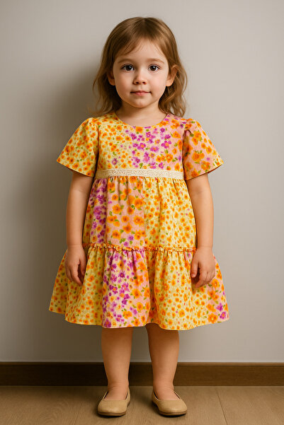 Escabel KIZ ÇOCUK ÇİÇEKLİ ELBİSE