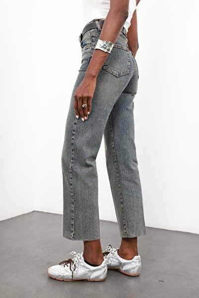 5in1Canpolat Eskitmeli Blue Belted Cut-Out Leg Jeans