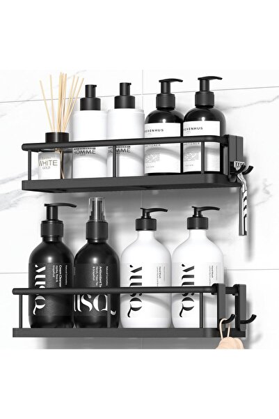 COOYA 2 Pack Shower Caddy Adhesive, Bathroom Shower Organizers, with Removable Hooks, Rust Proof Shelves