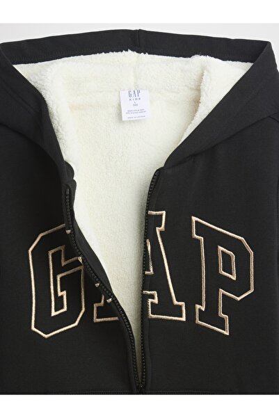 GAP Kız Çocuk Siyah Logo Sherpa Fermuarlı Sweatshirt