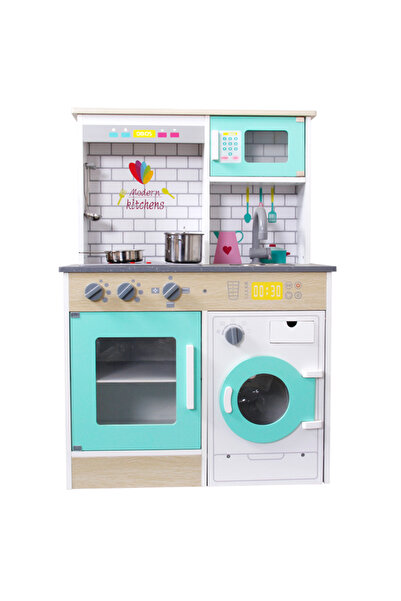 OEM Montessori Wooden Kitchen, Modern Set with Cooking Accessories, Removable Elements, Utensil Set