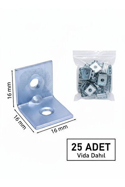 HOBİDABİ 25 Ad L Demir Gönye Köşebent 16x16x16mm- Mobilya Dolap Köşe Birleştirme Bağlantı Aparatı