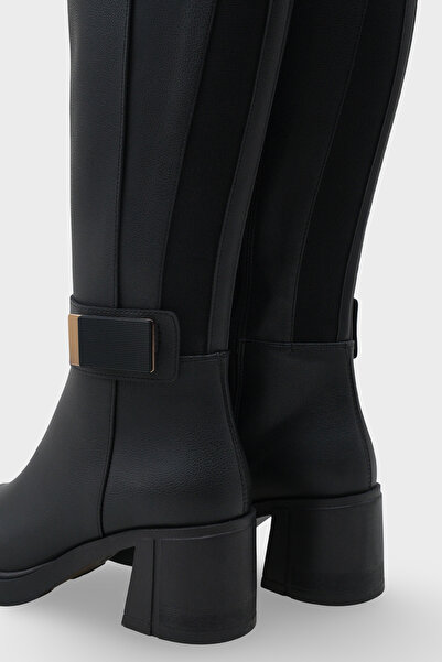 LOJO Női vastag talpú csatos sarkú napi csizma Acos fekete