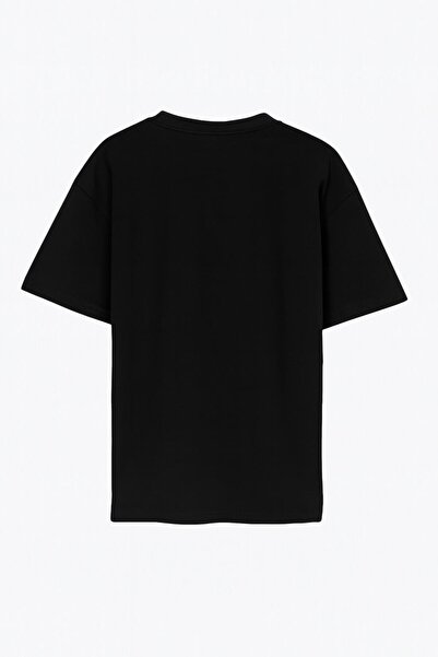 Setre Tricou negru 100% bumbac, cu decolteu crew, cu mânecă scurtă, oversize