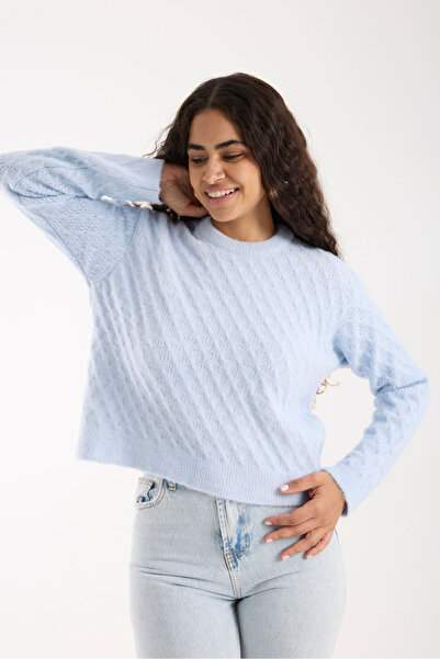 İLKCET MODA Короткий жіночий трикотажний светр з власним малюнком