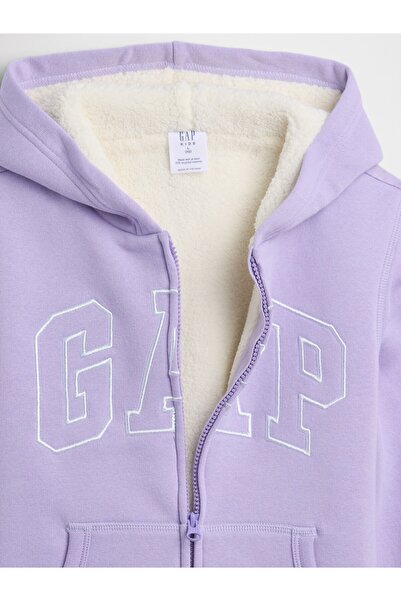 GAP Kız Çocuk Lila Logo Sherpa Fermuarlı Sweatshirt