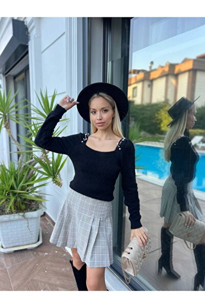 For Angels Square Neck Sweater with Pearl Shoulders