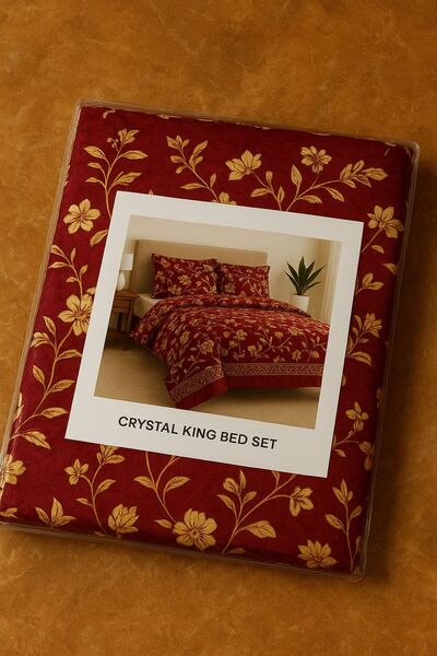 SAPPHIRE "Premium King Size Bedsheet in Elegant Red Color, Soft Crystal Cotton Fabric, Large Size 240x270 cm,