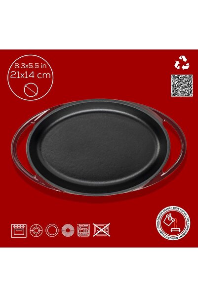 Lava Döküm Oval Sahan Döküm Demir Yekpare Çift Kulplu Ölçü 21x14cm.-Bordo