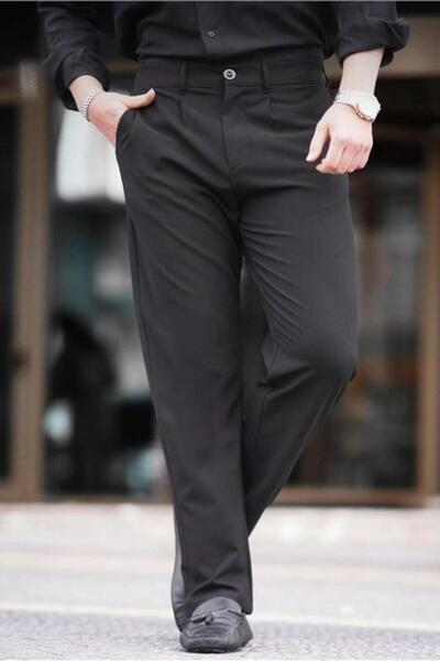 Madmext Dark Black Regular Fit Straight Cut Men's Trousers with Side Pockets 6540
