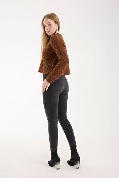 İLKCET MODA Дамски плетен пуловер с къс ръкав и самостоятелен модел